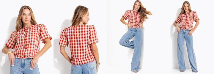 Blusa Vichy Vermelho em Tecido de Polister