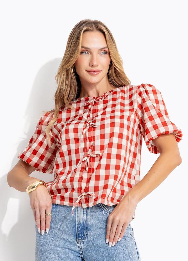 Blusa (Vichy Vermelho) em Tecido de Polister