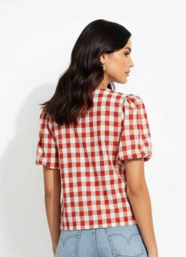 Quintess - Blusa Vichy Vermelho em Tecido de Poliéster 2