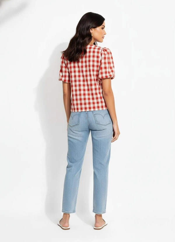 Quintess - Blusa Vichy Vermelho em Tecido de Poliéster 5