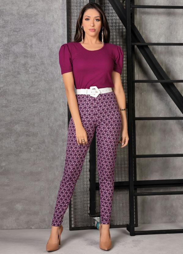 Moda Pop - Blusa Vinho com Mangas Bufantes 4