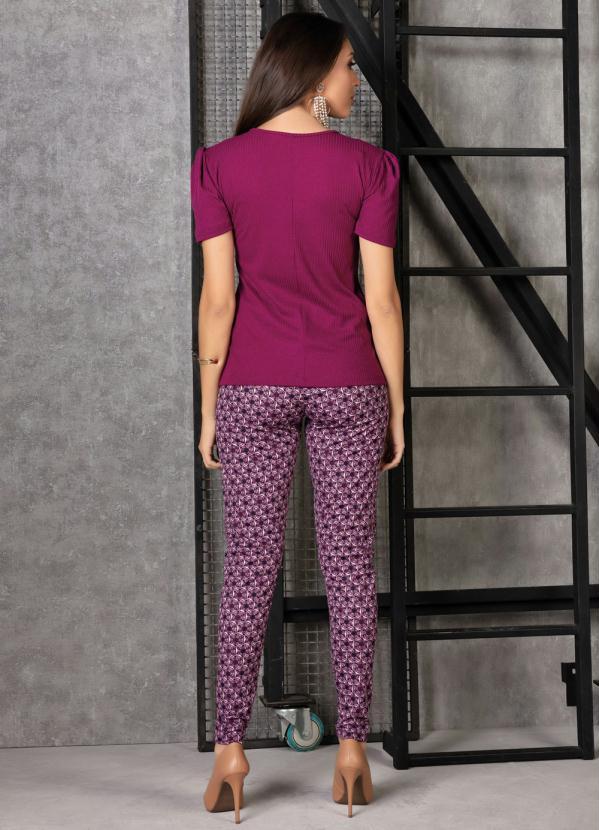 Moda Pop - Blusa Vinho com Mangas Bufantes 5