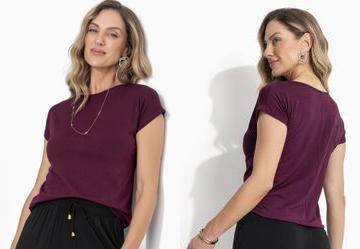 Blusa Feminina Vinho em Malha de Viscose com Manga Curta Soltinha