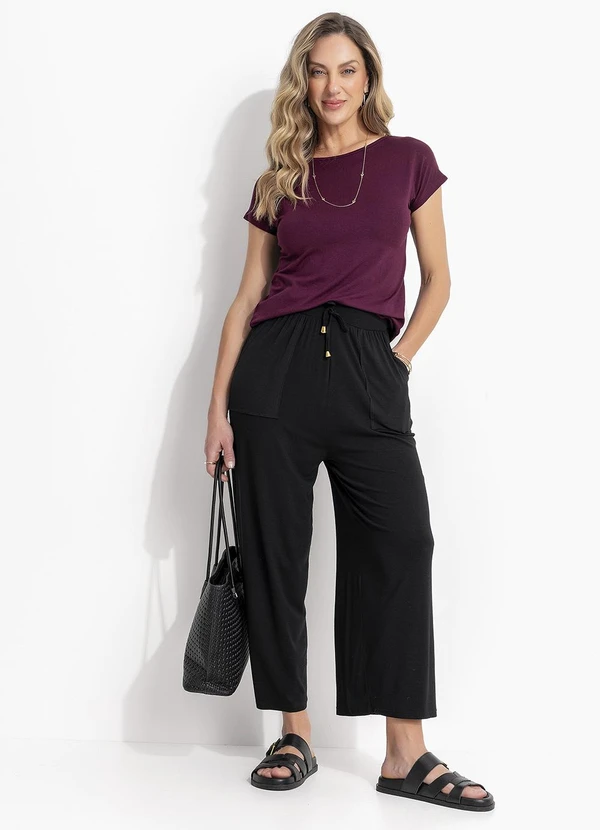 Quintess - Blusa Feminina Vinho em Malha de Viscose com Manga Curta Soltinha 6