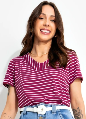 Bimini - Blusa Vinho em Meia Malha Listrada - BIMINI