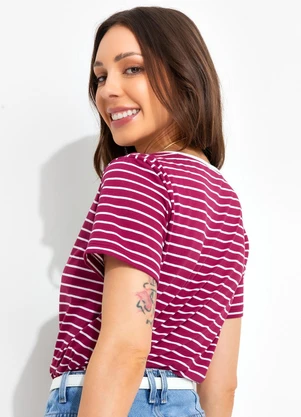 Bimini - Blusa Vinho em Meia Malha Listrada - BIMINI