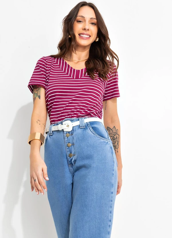 Bimini - Blusa Vinho em Meia Malha Listrada 5