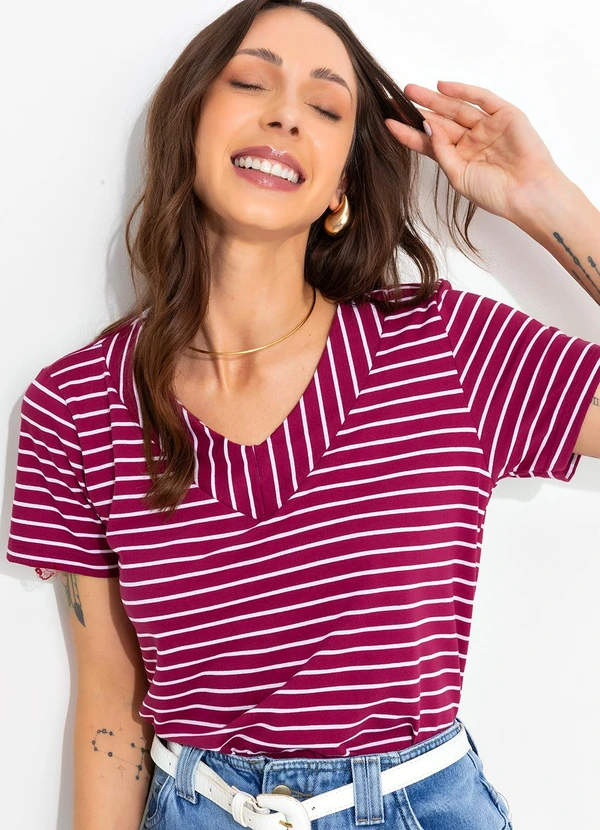 Bimini - Blusa Vinho em Meia Malha Listrada 6