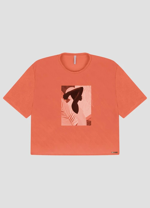 Cereja Rosa - Blusa Viscose em Tecido Plano Resort Laranja