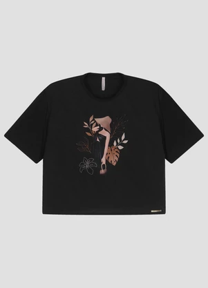 Cereja Rosa - Blusa Viscose em Tecido Plano Resort Preto - CEREJA ROSA