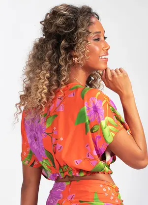 Farm - Blusa Viscose Floral Bem Me Quer Laranja - FARM