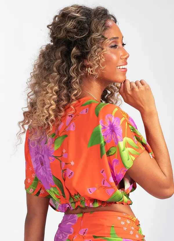 Farm - Blusa Viscose Floral Bem Me Quer Laranja 2