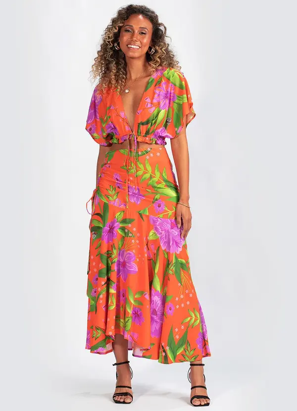 Farm - Blusa Viscose Floral Bem Me Quer Laranja 3