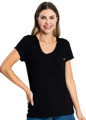 Rovitex - Blusa Viscotorcion Básica Feminina Preto - ROVITEX