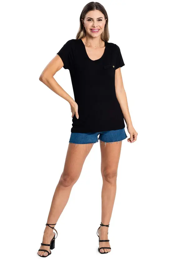 Rovitex - Blusa Viscotorcion Básica Feminina Preto 3
