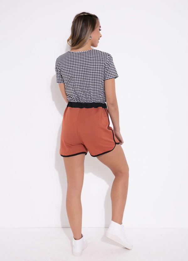 Outlet - Blusa Xadrez Preta com Decote V 4