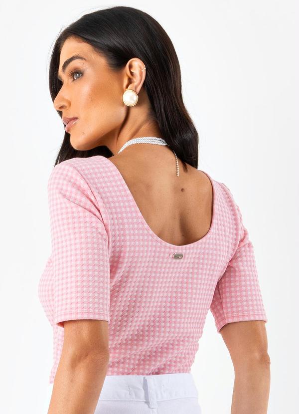 Quintess - Blusa Xadrez Rosa em Malha Jacquard 2
