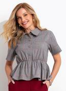 Blusa Xadrez Tartan Cinza em Tecido Plano
