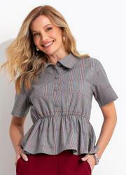 Blusa Xadrez Tartan Cinza em Tecido Plano