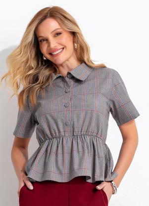 Blusa Xadrez Tartan Cinza em Tecido Plano