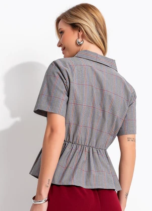 Quintess - Blusa Xadrez Tartan Cinza em Tecido Plano - QUINTESS