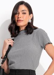 Blusa Xadrez Vichy Preto em Malha Texturizada