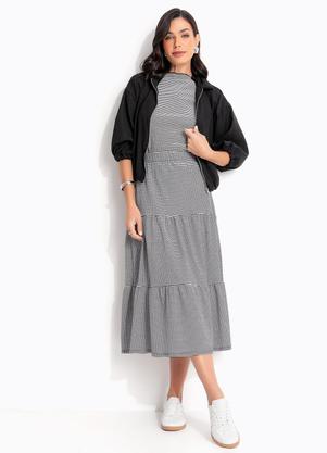 Blusa (Xadrez Vichy Preto) em Malha Texturizada