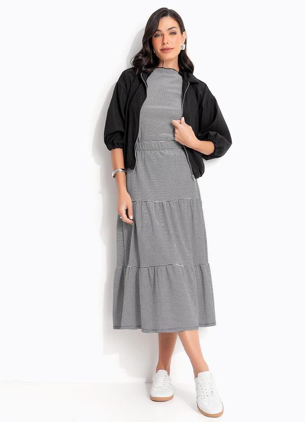 Blusa (Xadrez Vichy Preto) em Malha Texturizada