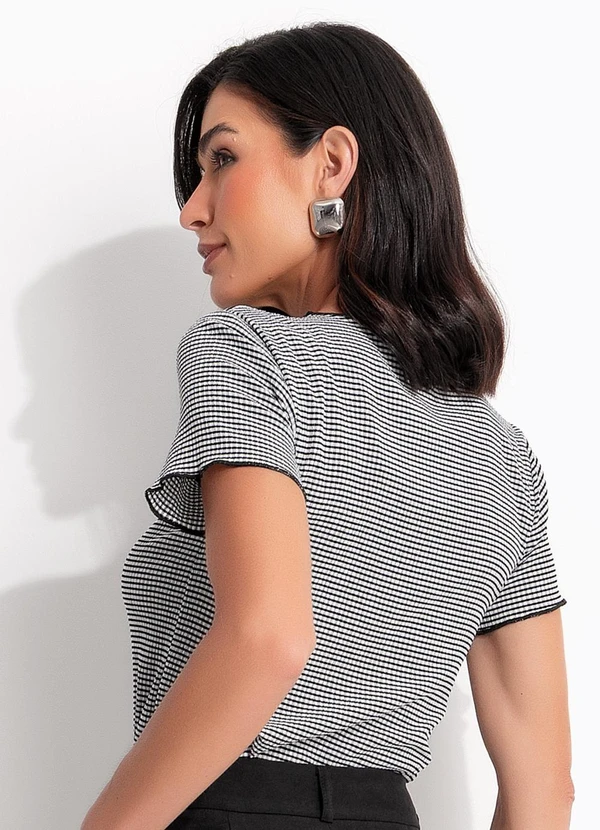 Quintess - Blusa Xadrez Vichy Preto em Malha Texturizada 9