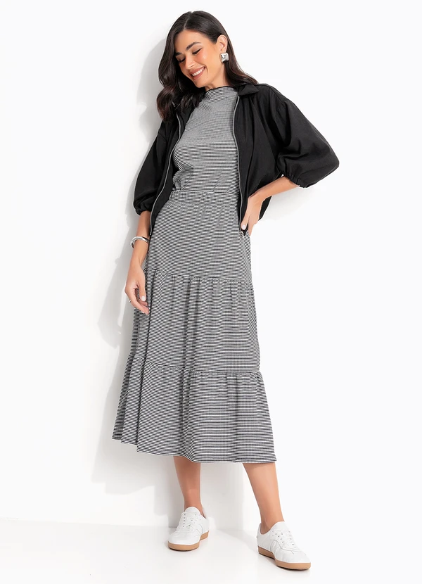 Quintess - Blusa Xadrez Vichy Preto em Malha Texturizada 5