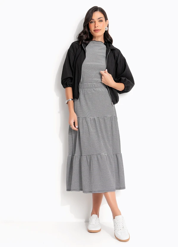 Quintess - Blusa Xadrez Vichy Preto em Malha Texturizada 4