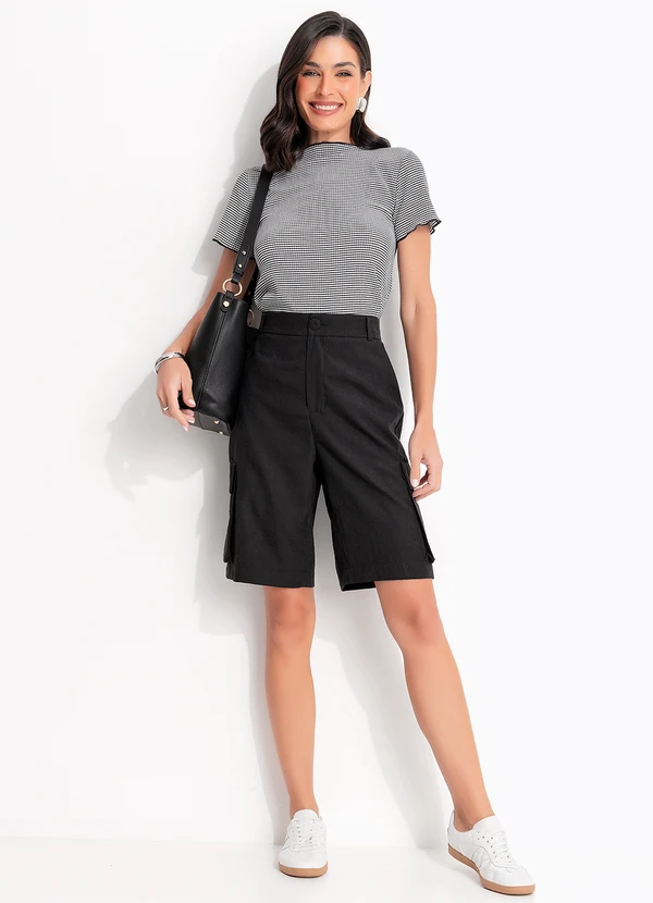 Quintess - Blusa Xadrez Vichy Preto em Malha Texturizada 3