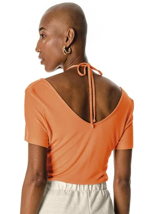 Rovitex - Blusa Feminina com Amarração no Pescoço Laranja - ROVITEX