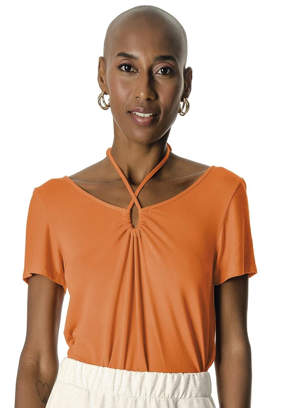 Rovitex - Blusa Feminina com Amarração no Pescoço Laranja