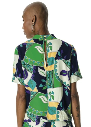 Rovitex - Blusa Estampada com Gola Dupla Feminina Verde - ROVITEX