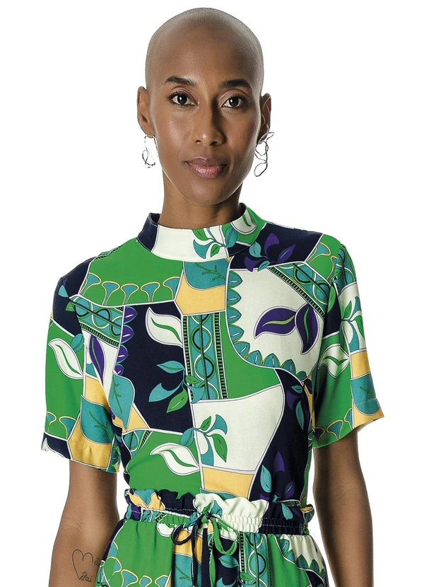 Rovitex - Blusa Estampada com Gola Dupla Feminina Verde