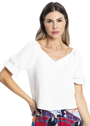 Rovitex - Blusa de Manga Bufante Feminina Bege - ROVITEX