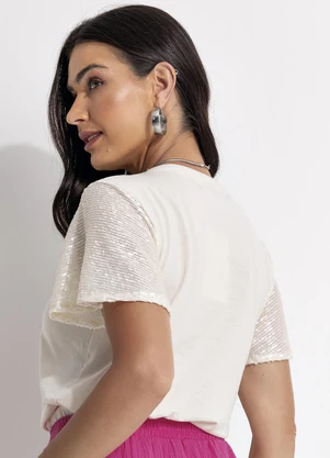 Fakini - Blusa com Paetê Off White - FAKINI