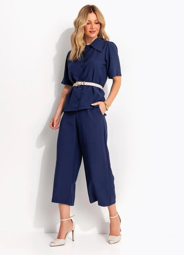 Quintess - Camisa Alfaiataria Azul Marinho com Gola Vintage e Manga Curta 5