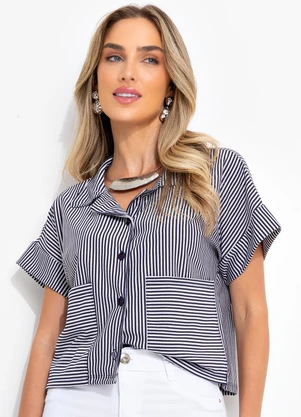 Bimini - Camisa Azul Escuro em Meia Malha Listrada - BIMINI