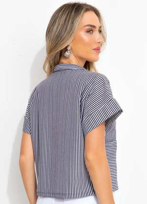 Bimini - Camisa Azul Escuro em Meia Malha Listrada - BIMINI