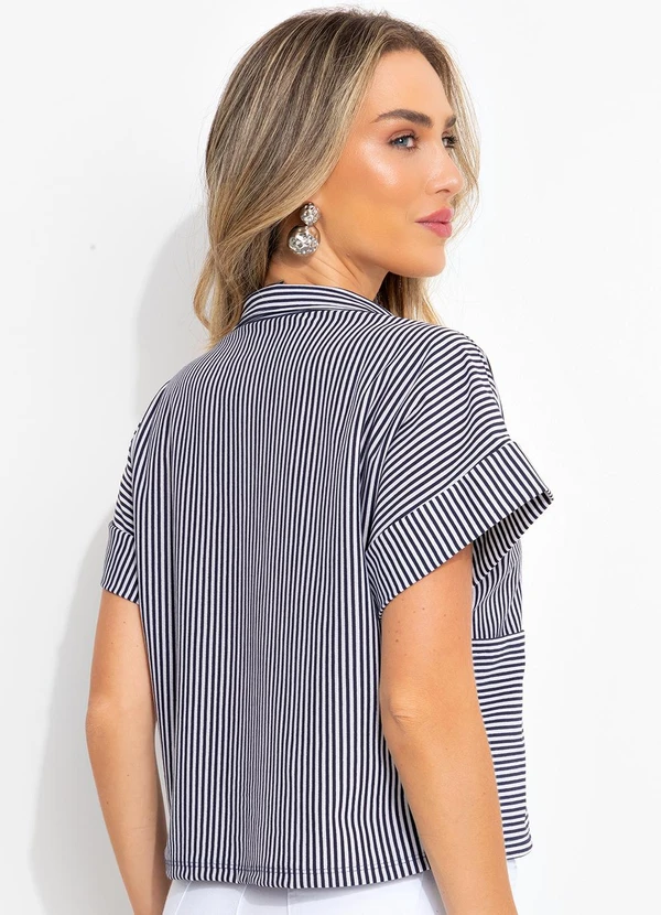 Bimini - Camisa Azul Escuro em Meia Malha Listrada 2