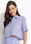 Camisa Cropped Azul Claro em Tricoline