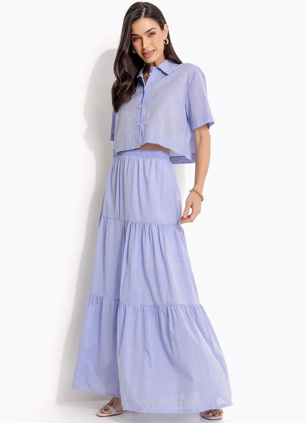 Quintess - Camisa Cropped Azul Claro em Tricoline 3