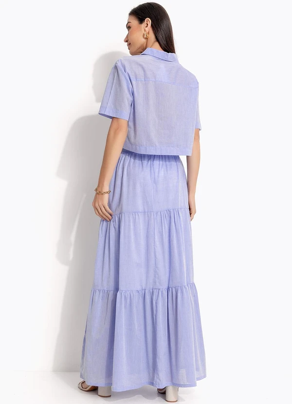 Quintess - Camisa Cropped Azul Claro em Tricoline 5