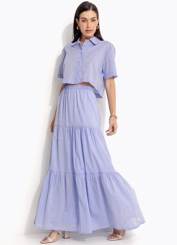 Quintess - Camisa Cropped Azul Claro em Tricoline 6