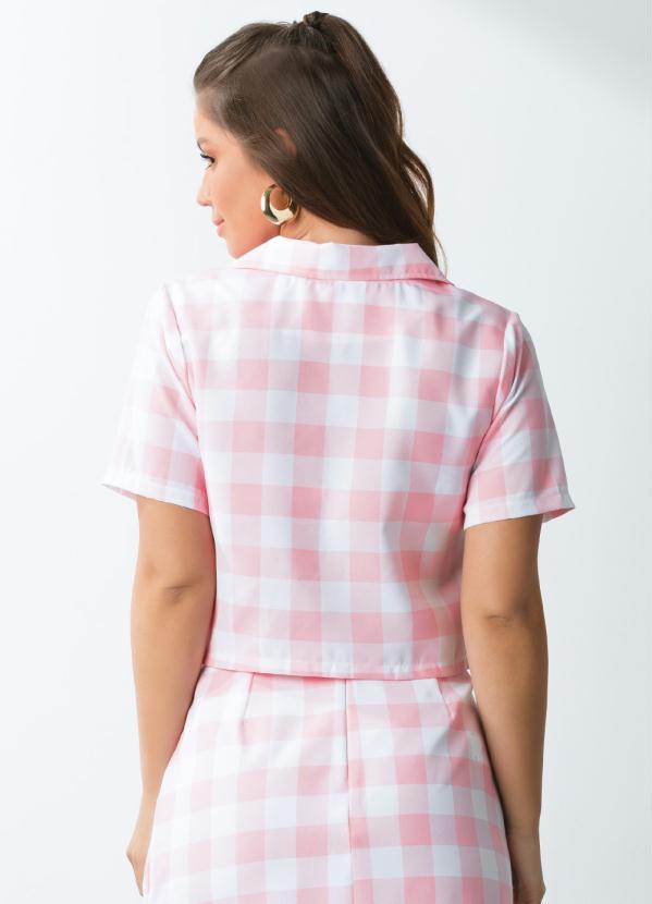 Outlet - Camisa Cropped Xadrez Rosa com Botões 2