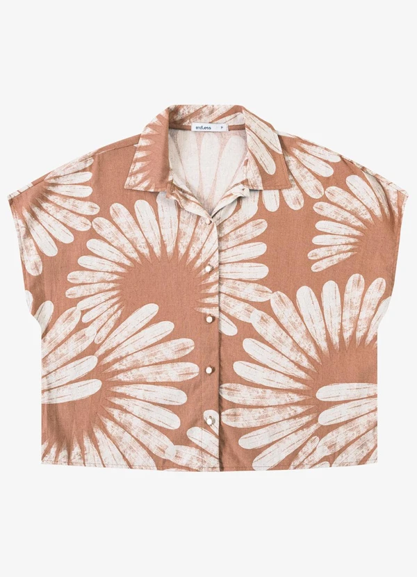 Camisa Feminina Manga Curta Estampada Marrom - ENDLESS