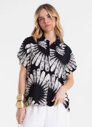 Endless - Camisa Feminina Manga Curta Estampada Preto - ENDLESS