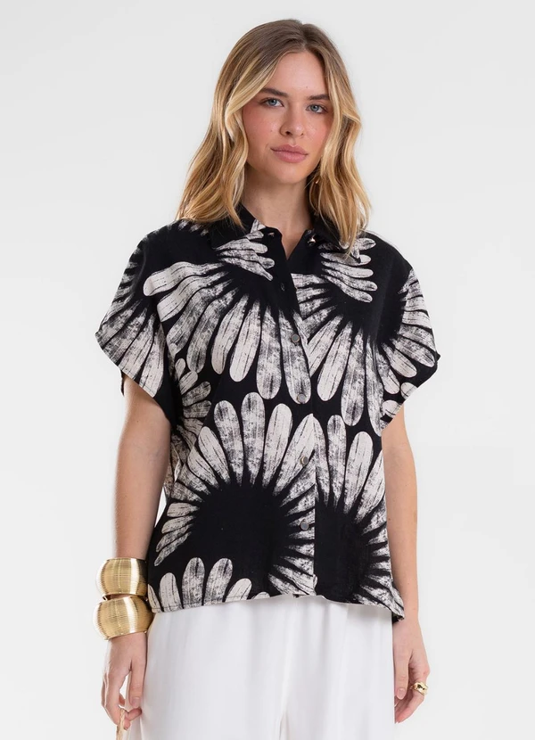 Endless - Camisa Feminina Manga Curta Estampada Preto